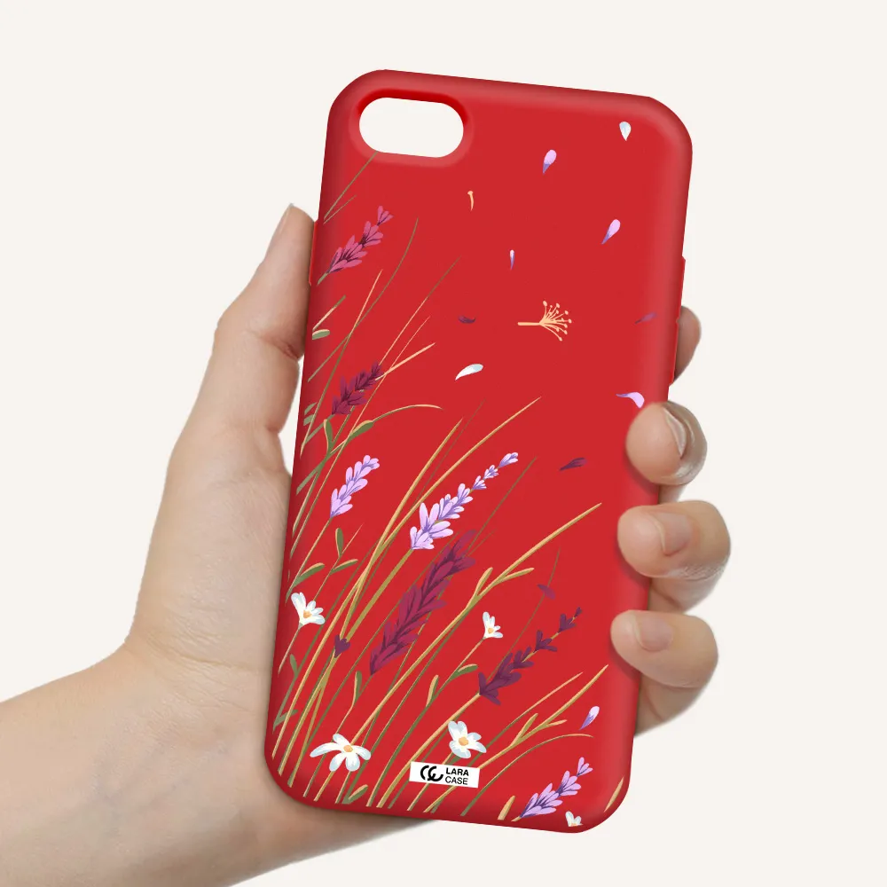 Long Grass Flower Apple iPhone 8 Silicone Imperial Red Case