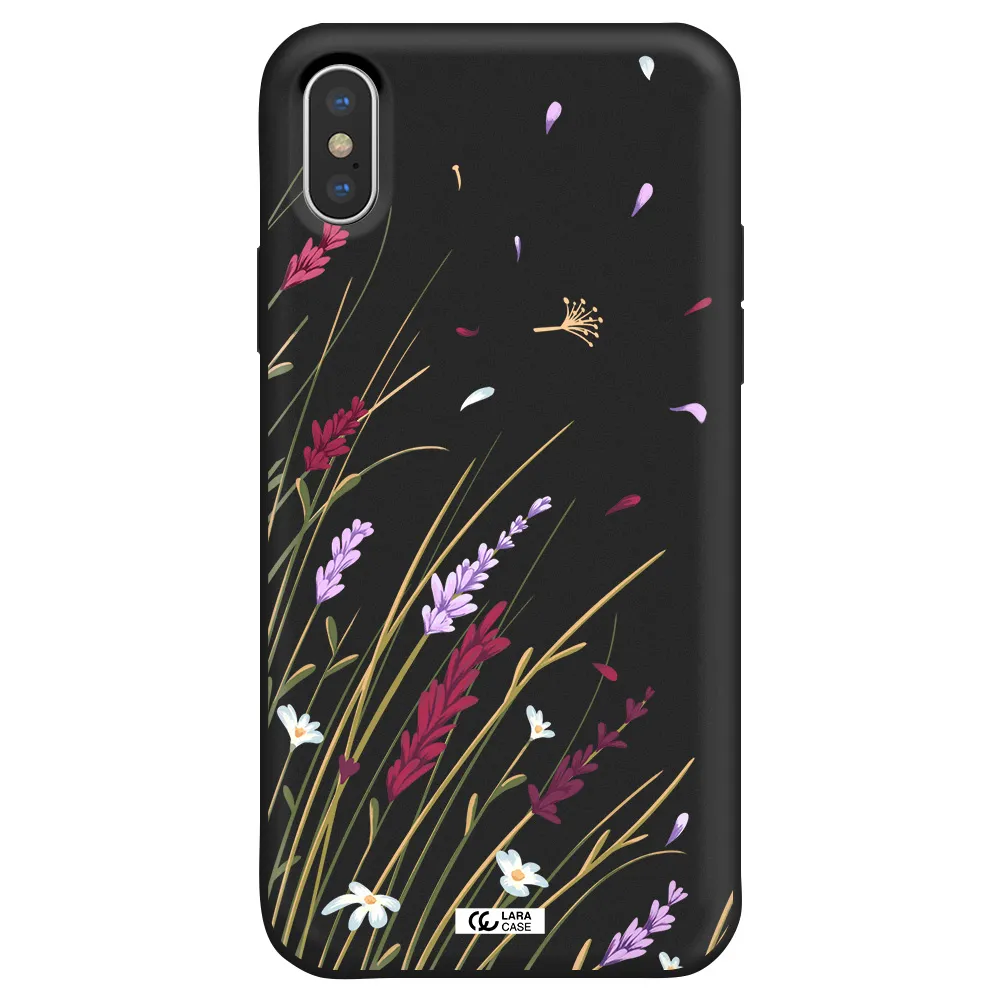 Long Grass Flower Apple iPhone X Silicone black Case