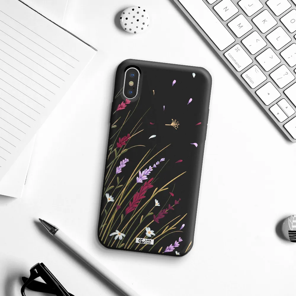 Long Grass Flower Apple iPhone X Silicone black Case