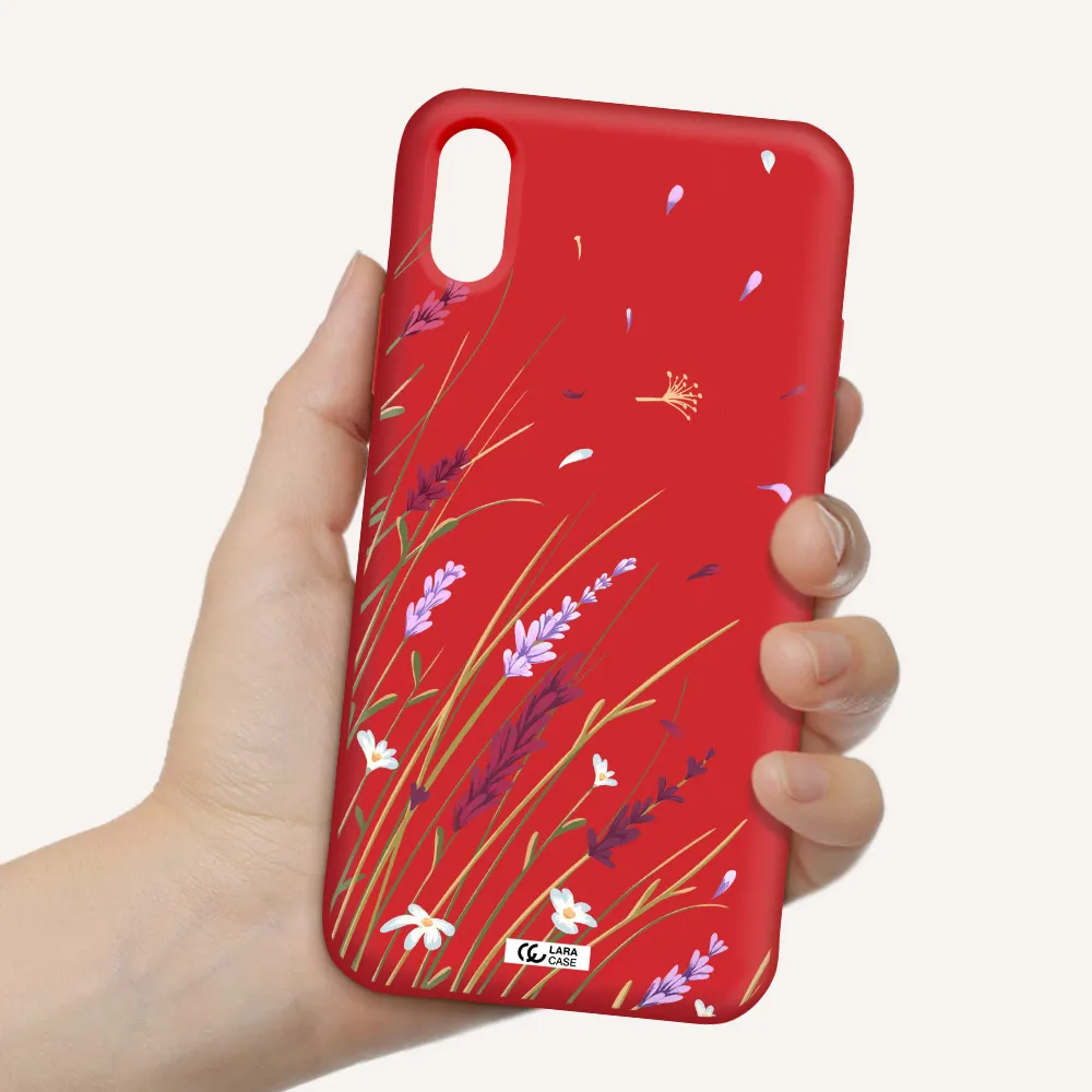 Long Grass Flower Apple iPhone X Silicone Imperial Red Case