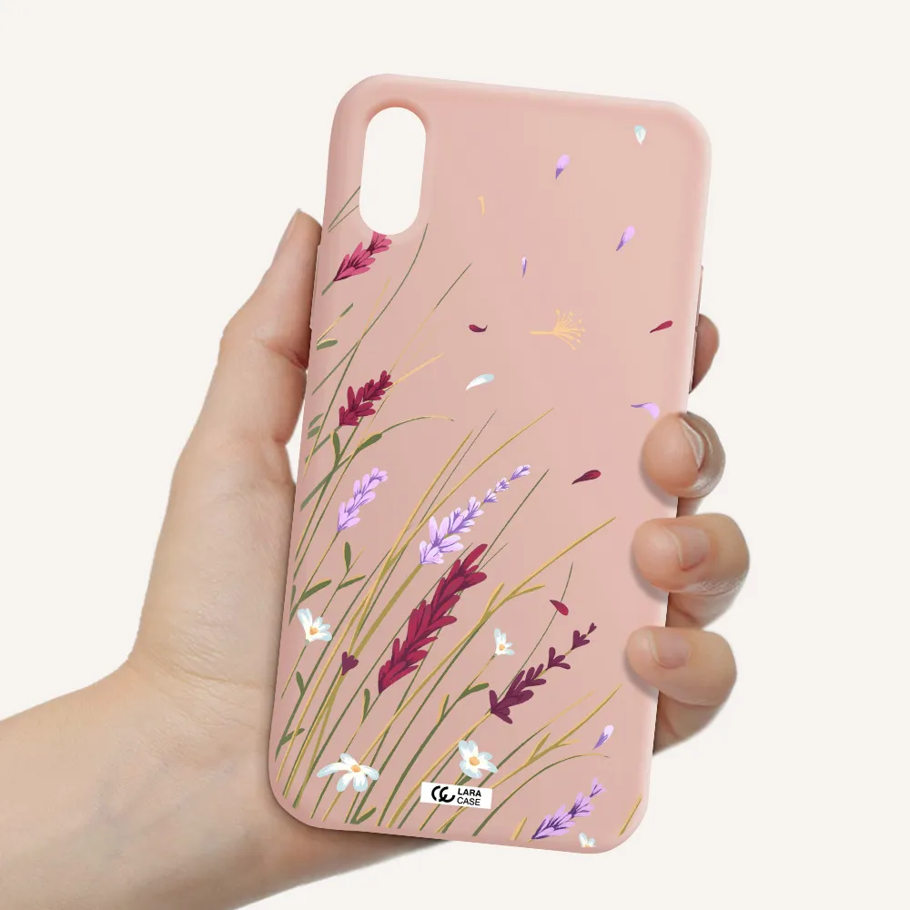 Long Grass Flower Apple iPhone X Silicone pastel pink Case