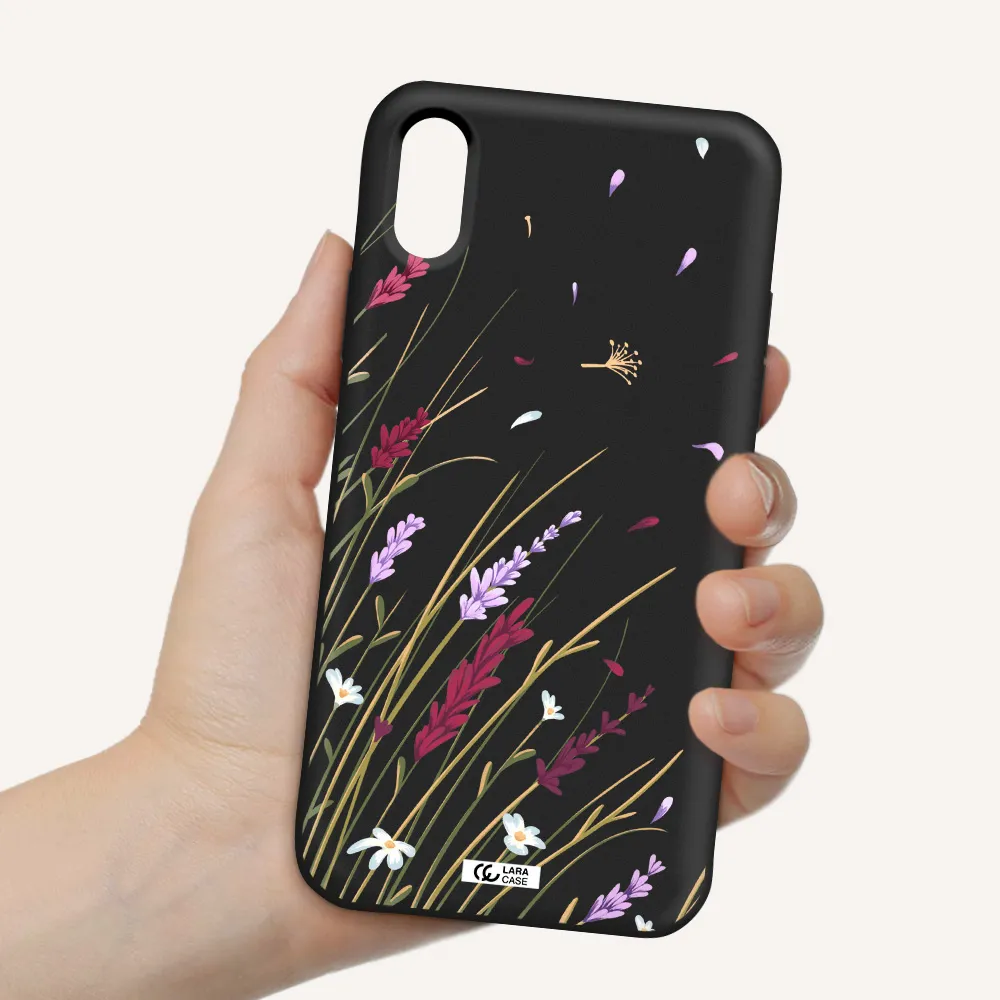 Long Grass Flower Apple iPhone XS Silicone black Case