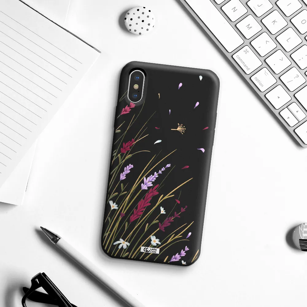 Long Grass Flower Apple iPhone XS Silicone black Case