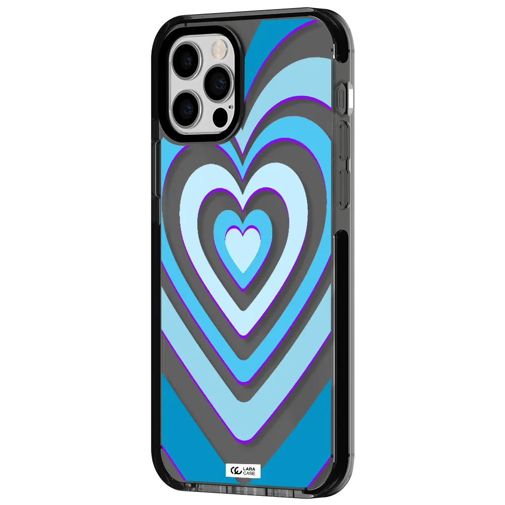 Blue Heart Apple iPhone 12 pro impact Smoke Black Case