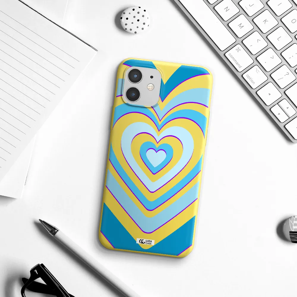 Blue Heart Apple iPhone 12 Silicone canary yellow Case