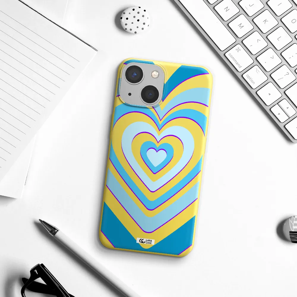 Blue Heart Apple iPhone 13 Silicone canary yellow Case