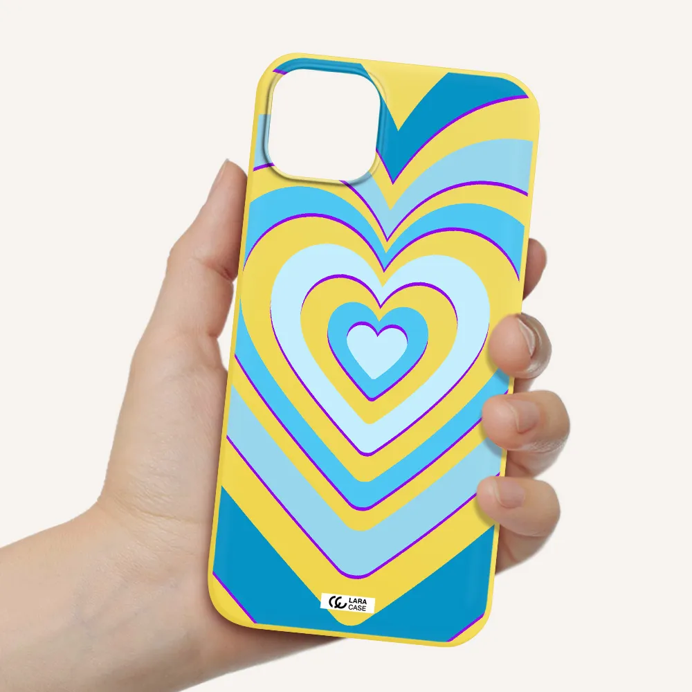 Blue Heart Apple iPhone 14 plus Silicone canary yellow Case