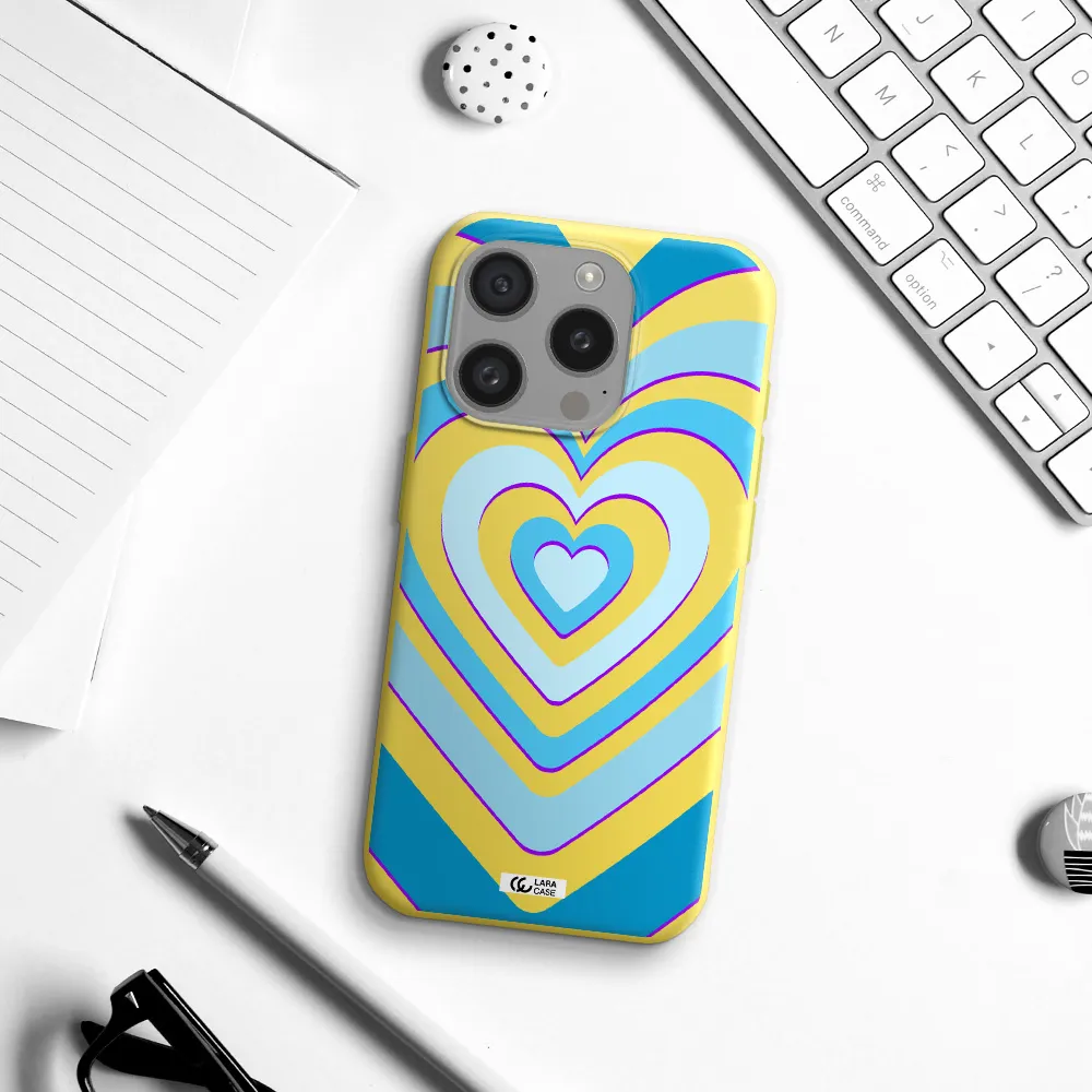 Blue Heart Apple Iphone 15 Pro Silicone Canary Yellow Case