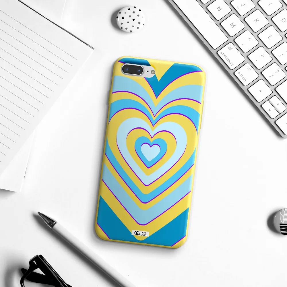 Blue Heart Apple iPhone 7 plus Silicone canary yellow Case