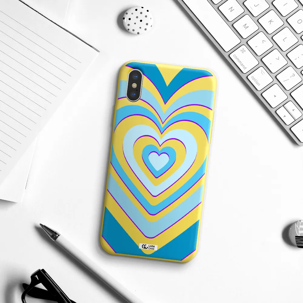 Blue Heart Apple iPhone X Silicone canary yellow Case