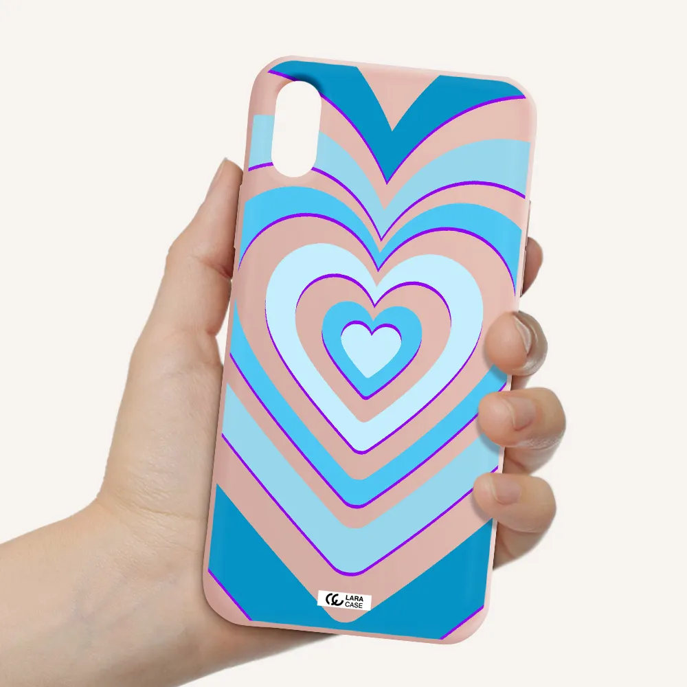 Blue Heart Apple iPhone X Silicone pastel pink Case