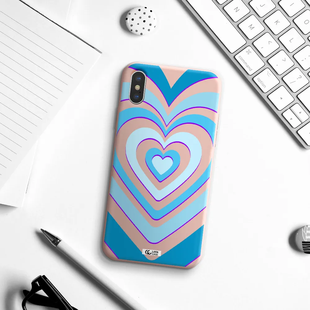 Blue Heart Apple iPhone X Silicone pastel pink Case
