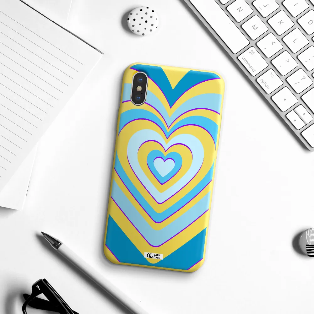 Blue Heart Apple iPhone XS Silicone canary yellow Case