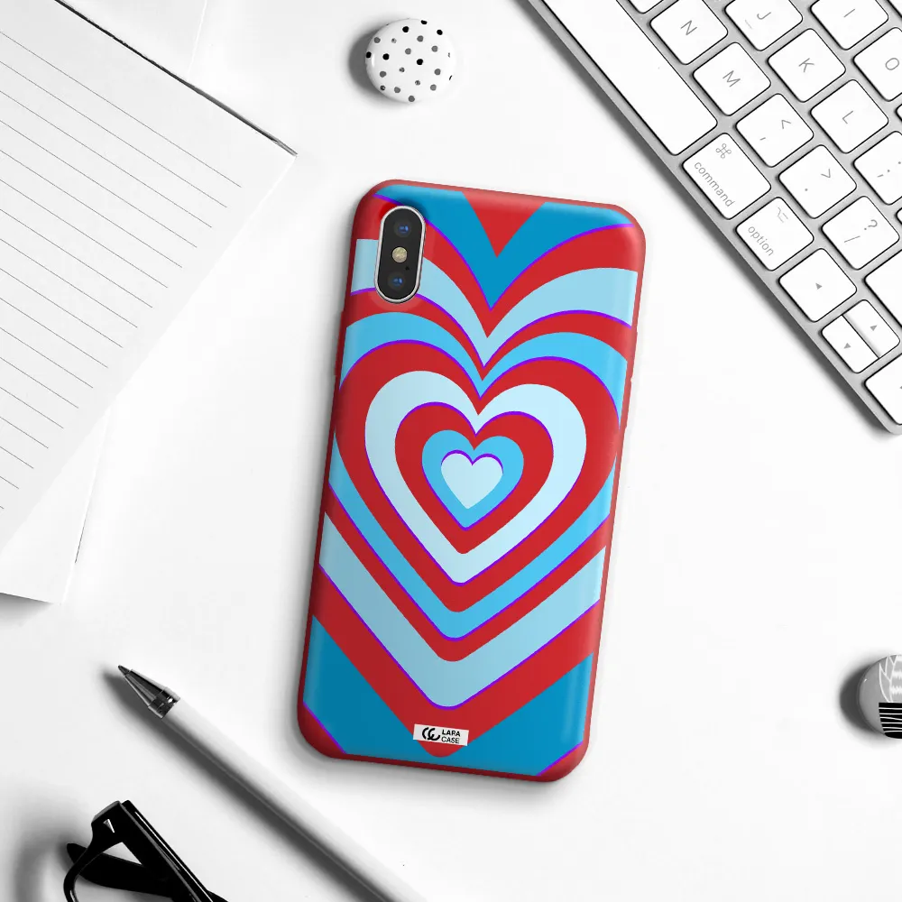 Blue Heart Apple iPhone XS Silicone Imperial Red Case