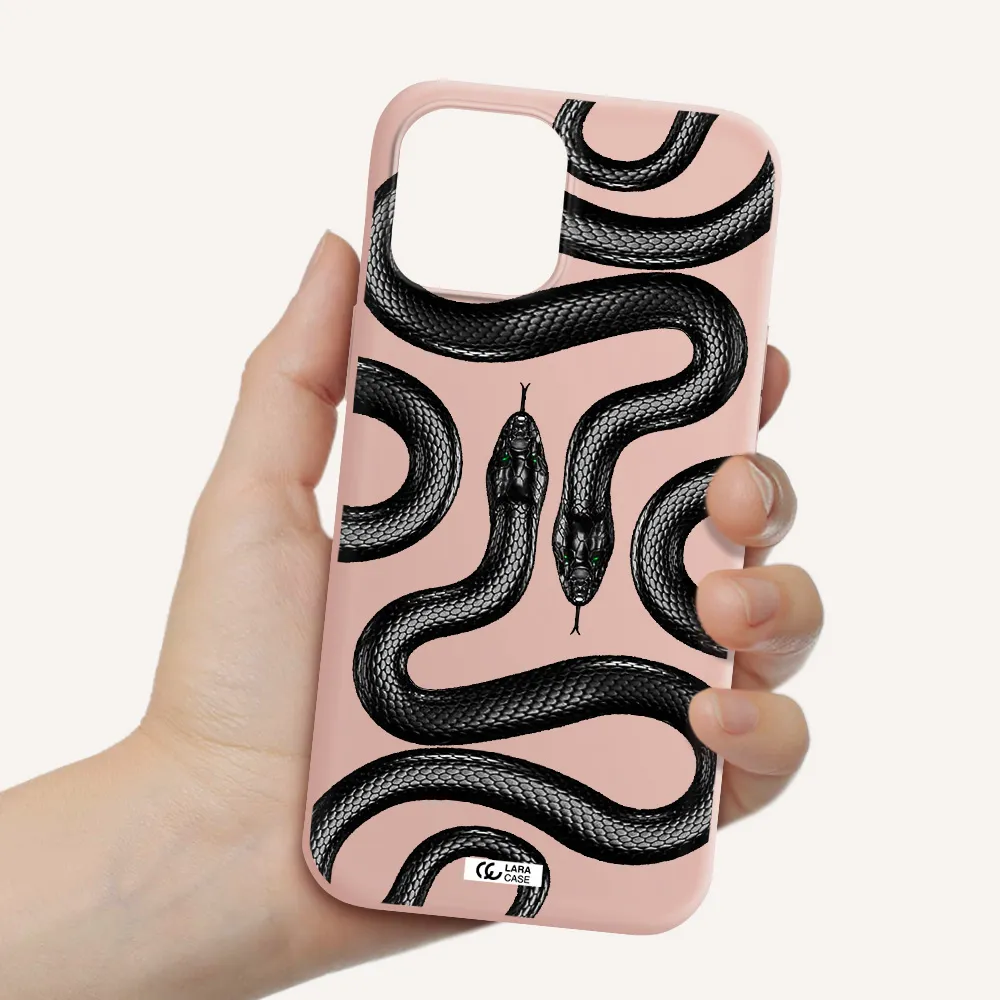 Black Snake Apple iPhone 12 pro max Silicone pastel pink Case