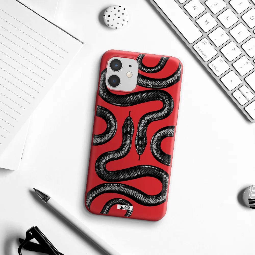 Black Snake Apple iPhone 12 Silicone Imperial Red Case