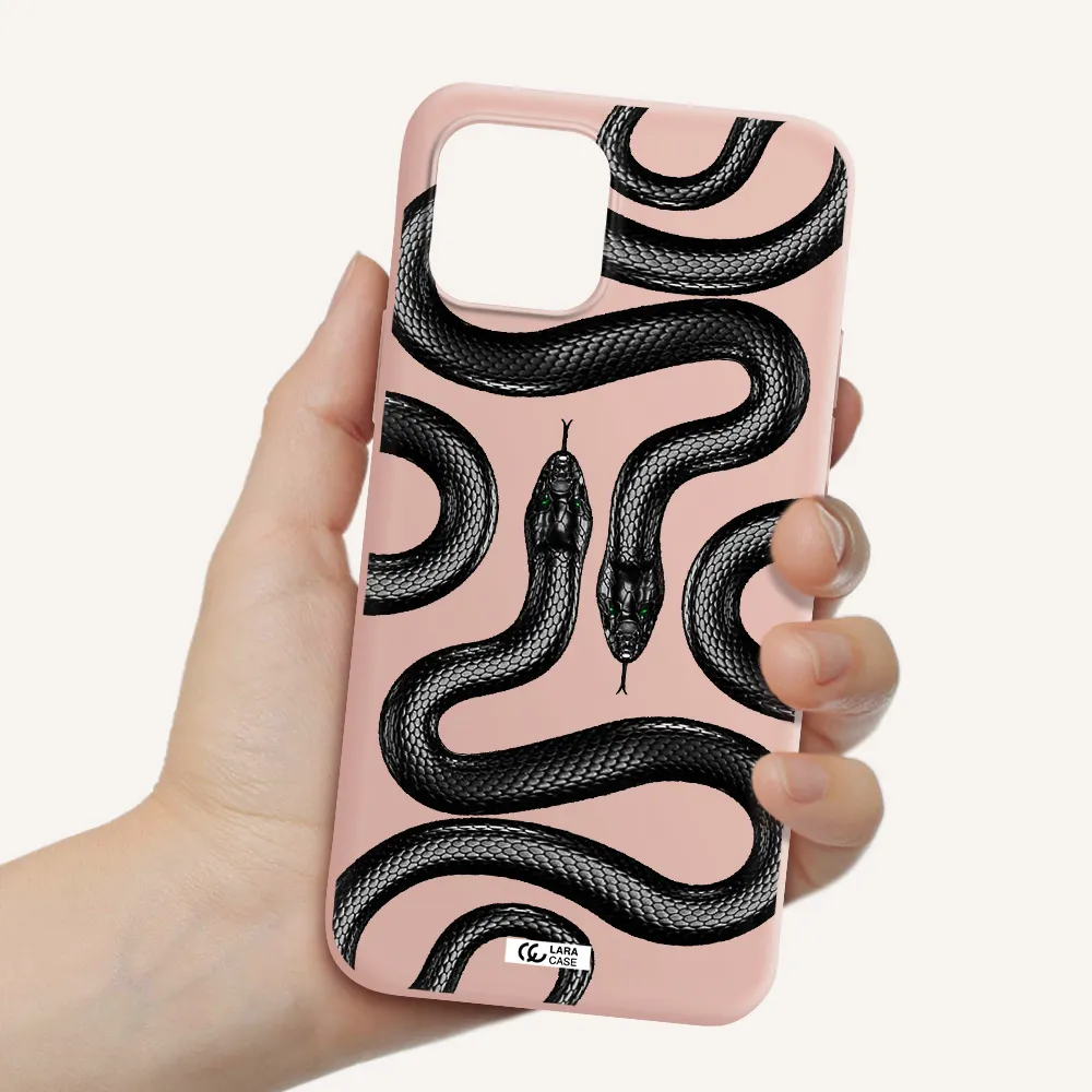 Black Snake Apple iPhone 12 Silicone pastel pink Case