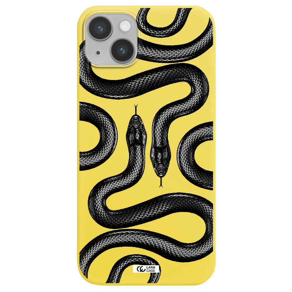 Black Snake Apple iPhone 14 plus Silicone canary yellow Case