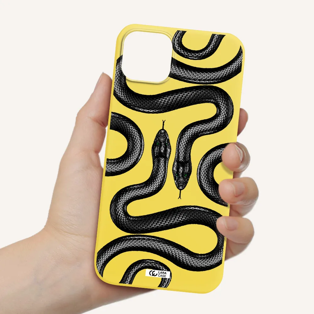 Black Snake Apple iPhone 14 plus Silicone canary yellow Case