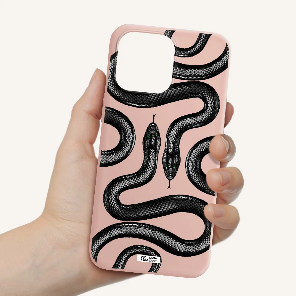 Black Snake Apple iPhone 14 pro max Silicone pastel pink Case