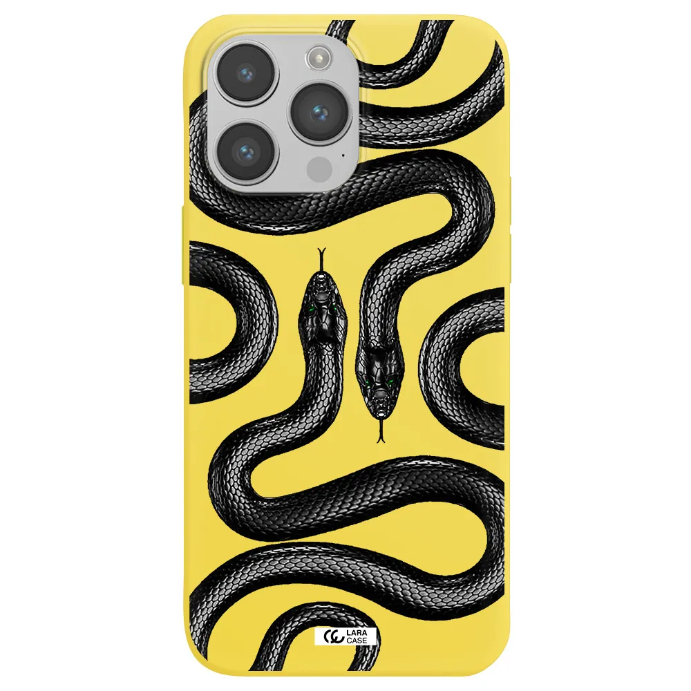 Black Snake Apple iPhone 14 pro Silicone canary yellow Case