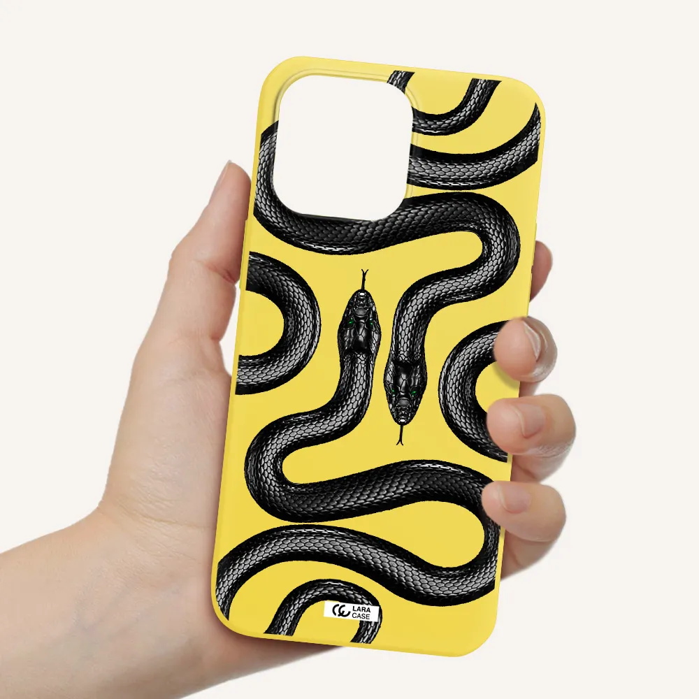 Black Snake Apple iPhone 14 pro Silicone canary yellow Case