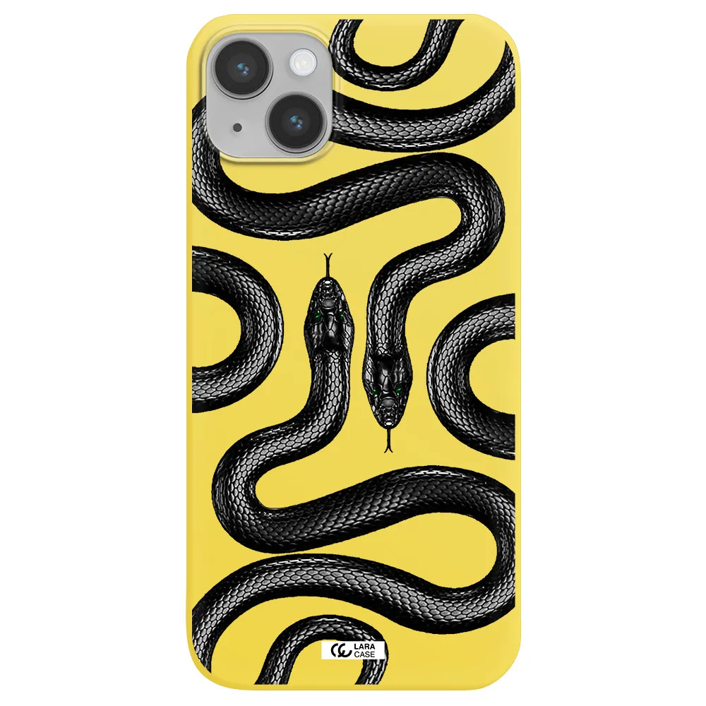 Black Snake Apple iPhone 14 Silicone canary yellow Case