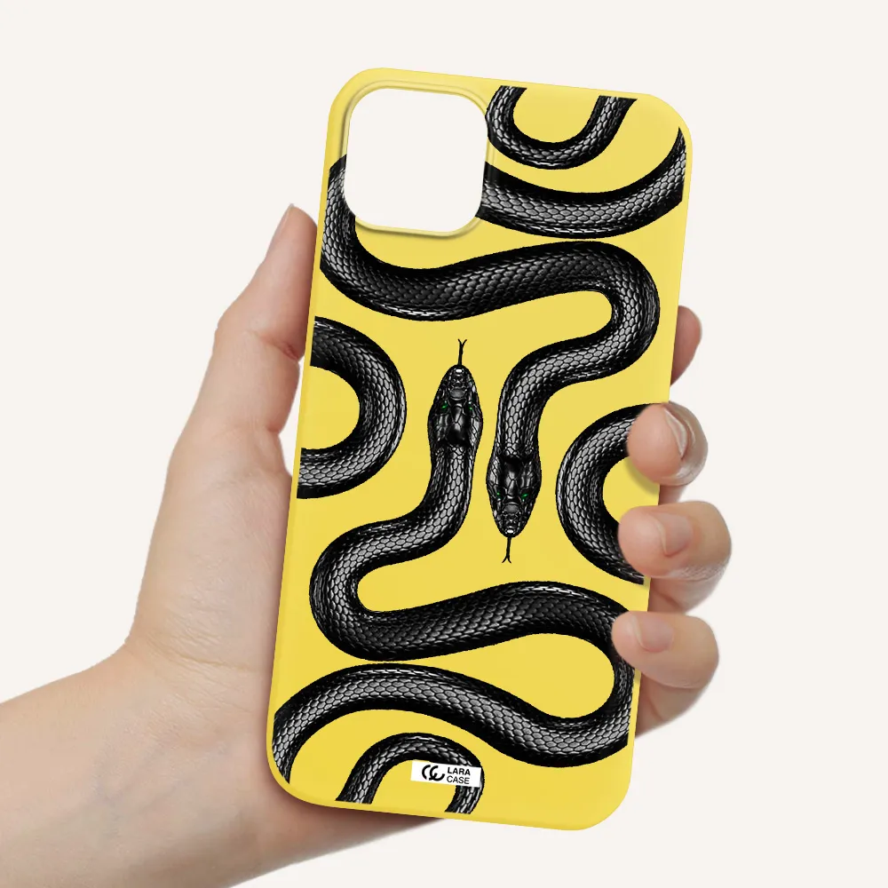 Black Snake Apple iPhone 14 Silicone canary yellow Case
