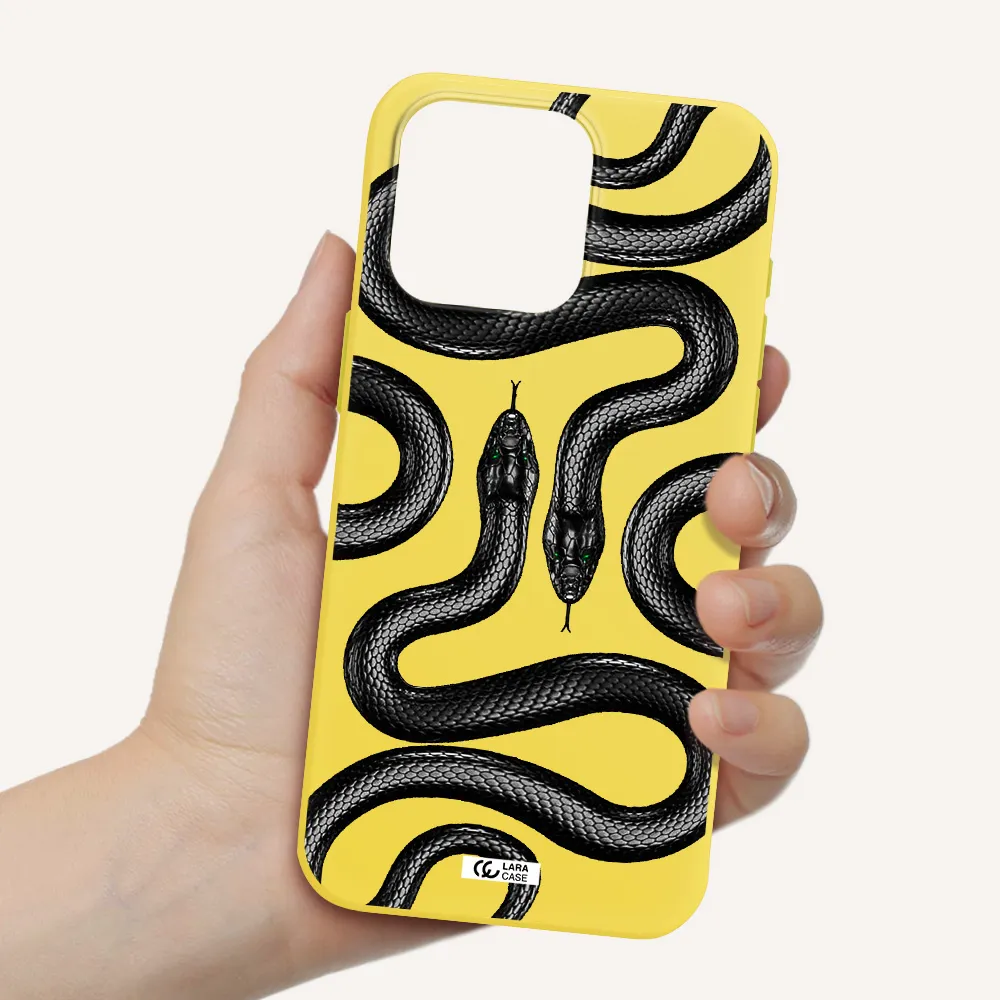 Black Snake Apple Iphone 15 Pro max Silicone canary yellow Case