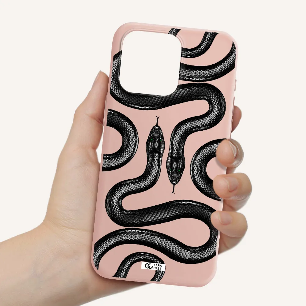 Black Snake Apple Iphone 15 Pro max Silicone pastel pink Case