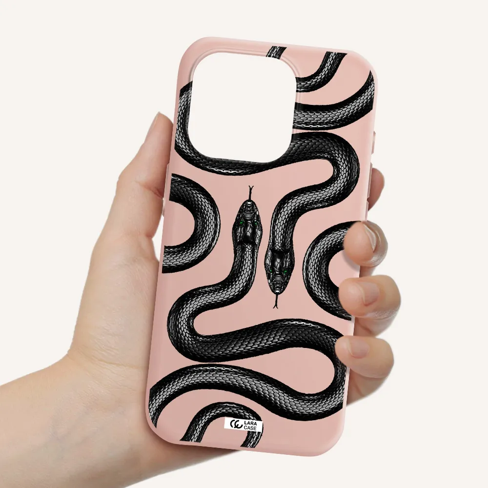 Black Snake Apple Iphone 15 Pro Silicone Pastel Pink Case