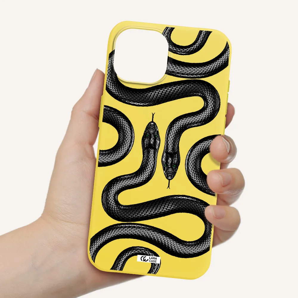 Black Snake Apple iPhone 15 Silicone canary yellow Case