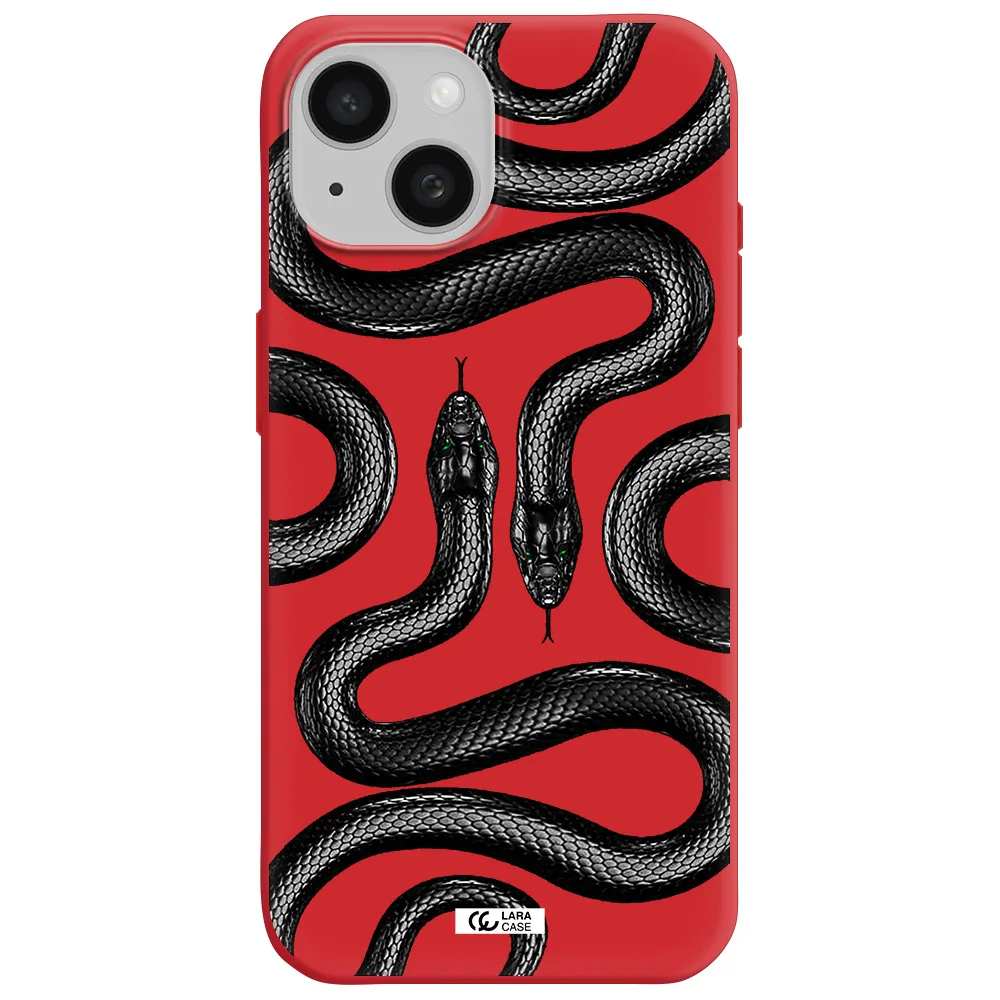 Black Snake Apple Iphone 15 Silicone Imperial Red Case
