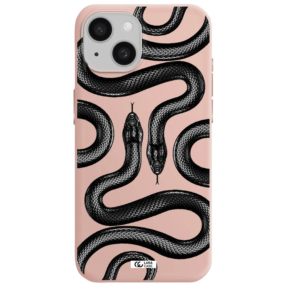 Black Snake Apple Iphone 15 Silicone Pastel Pink Case