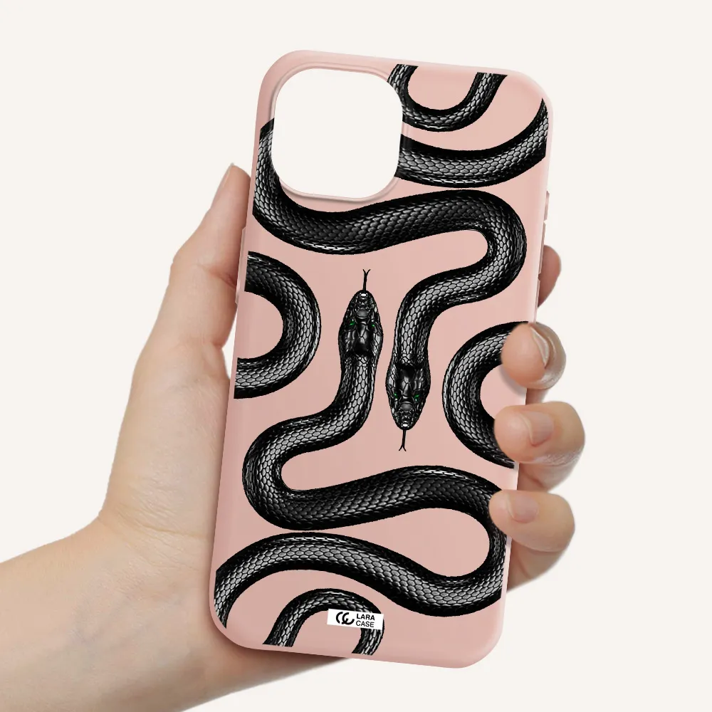 Black Snake Apple Iphone 15 Silicone Pastel Pink Case