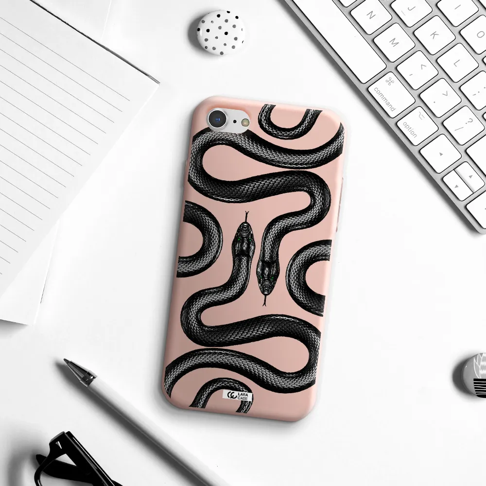 Black Snake Apple iPhone 8 Silicone pastel pink Case