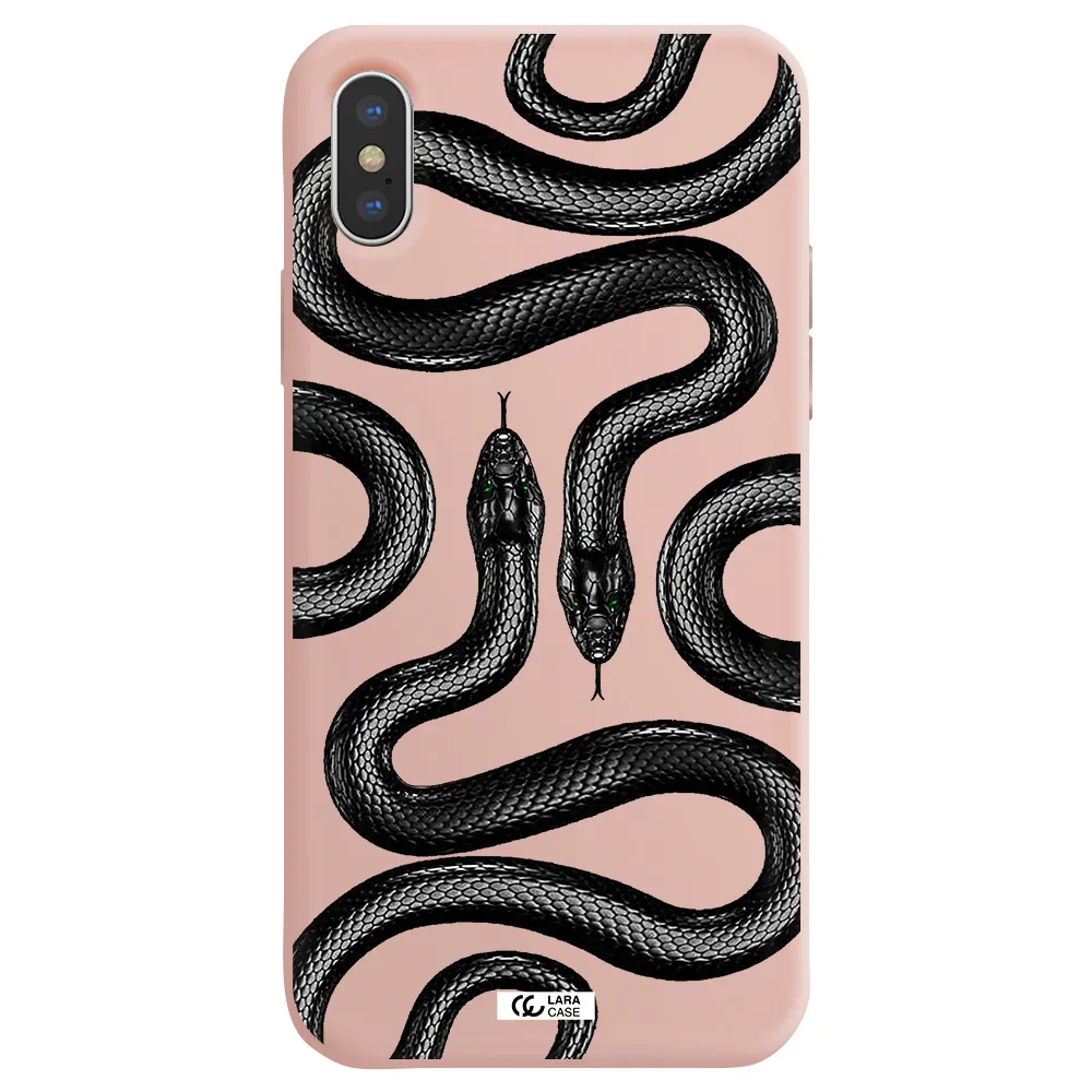 Black Snake Apple iPhone X Silicone pastel pink Case