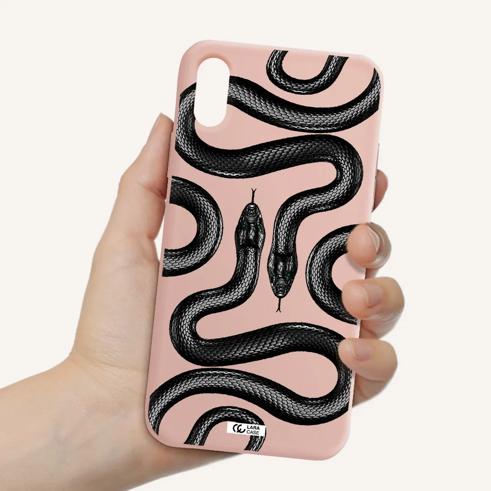 Black Snake Apple iPhone X Silicone pastel pink Case