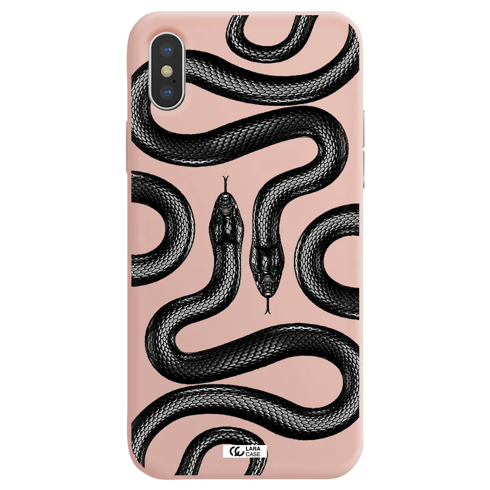 Black Snake Apple iPhone XS Silicone pastel pink Case