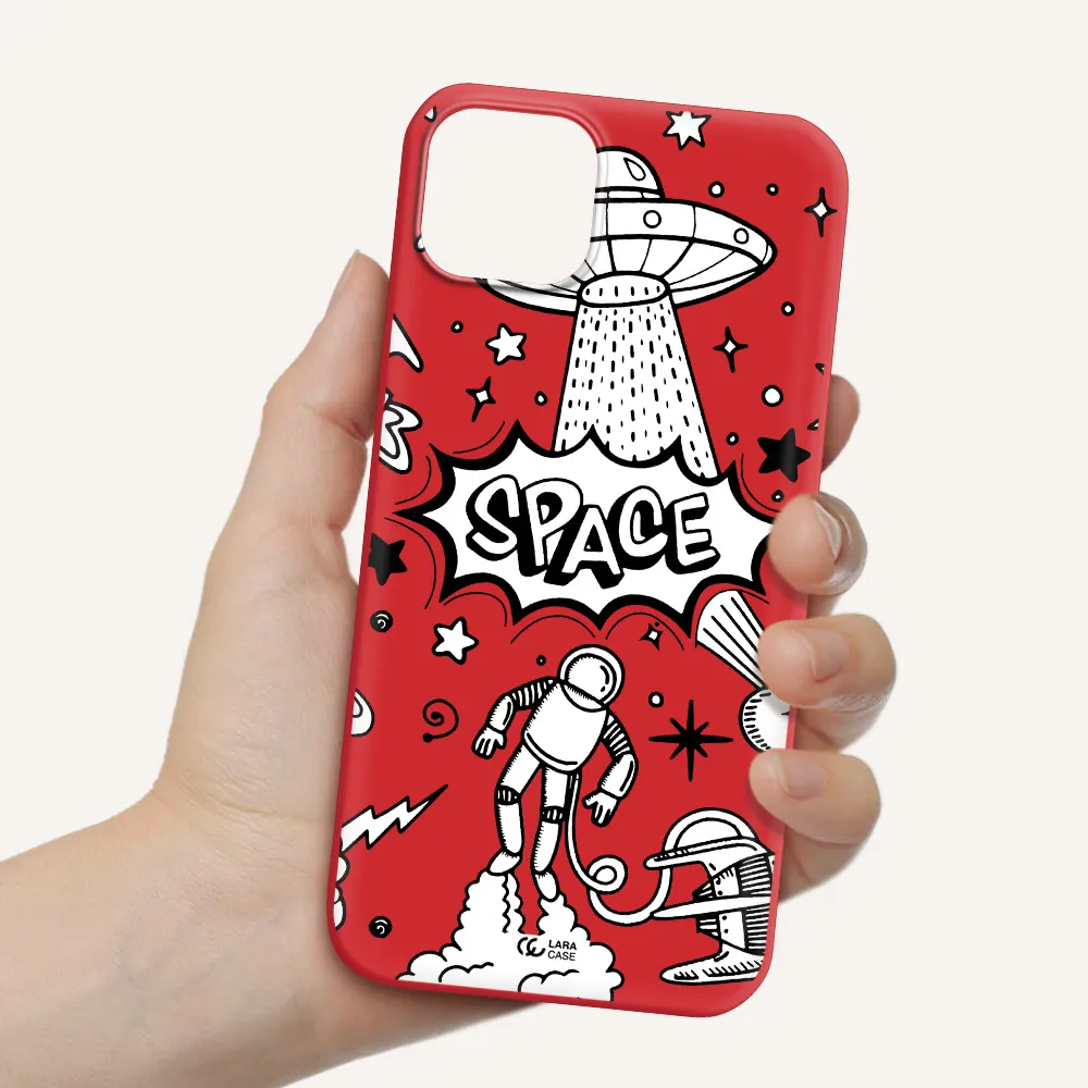 Space Poster Apple iPhone 14 plus Silicone Imperial Red Case