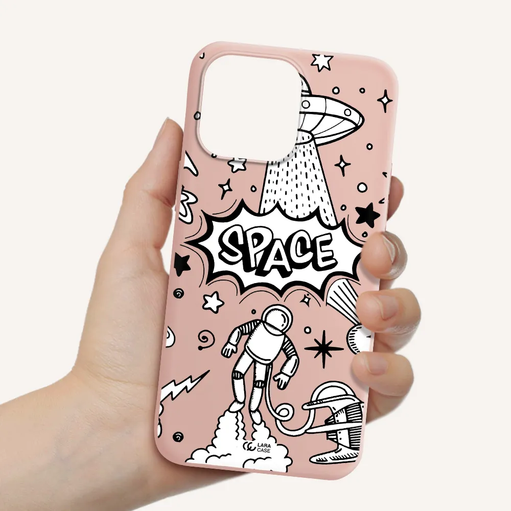 Space Poster Apple iPhone 14 pro max Silicone pastel pink Case