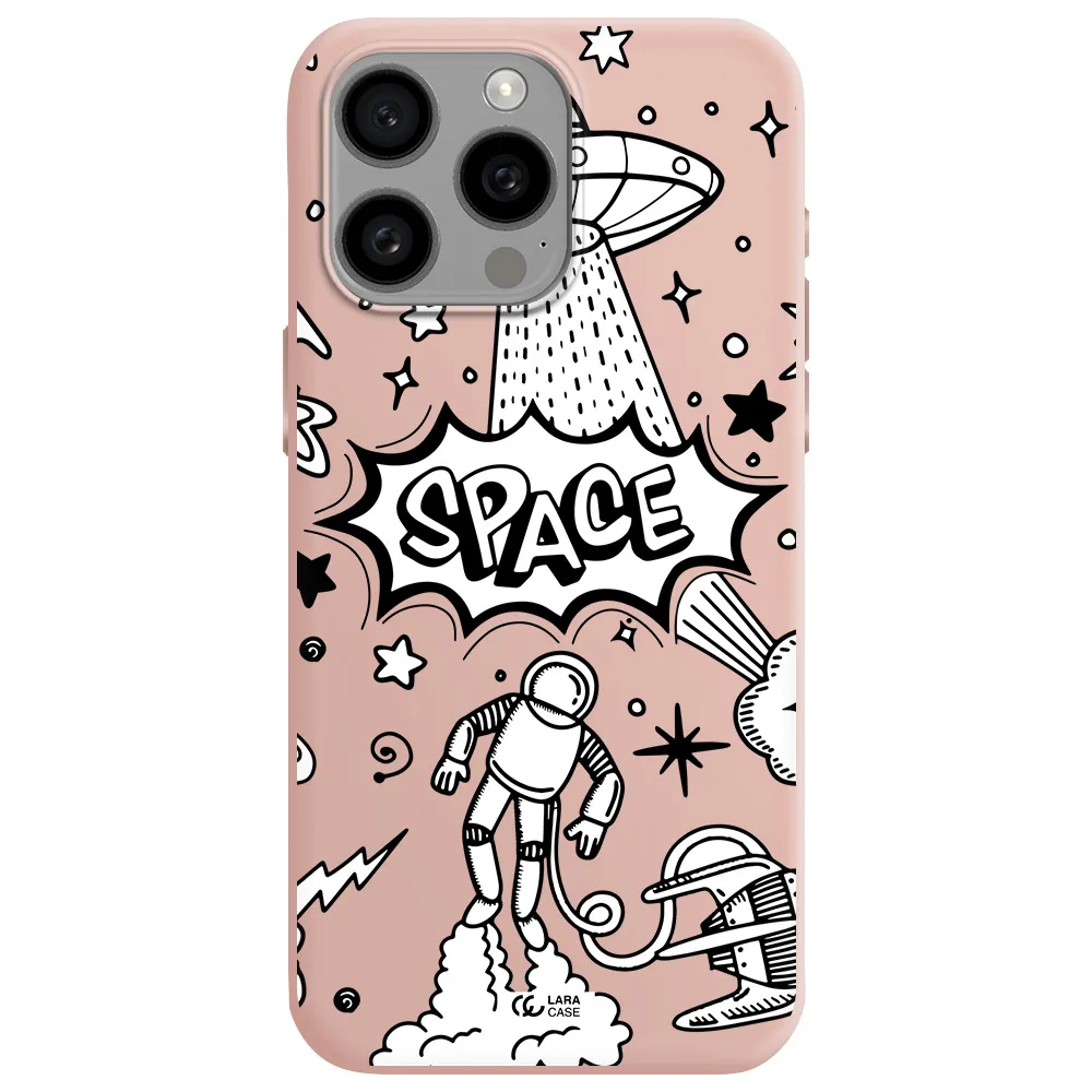 Space Poster Apple Iphone 15 Pro max Silicone pastel pink Case