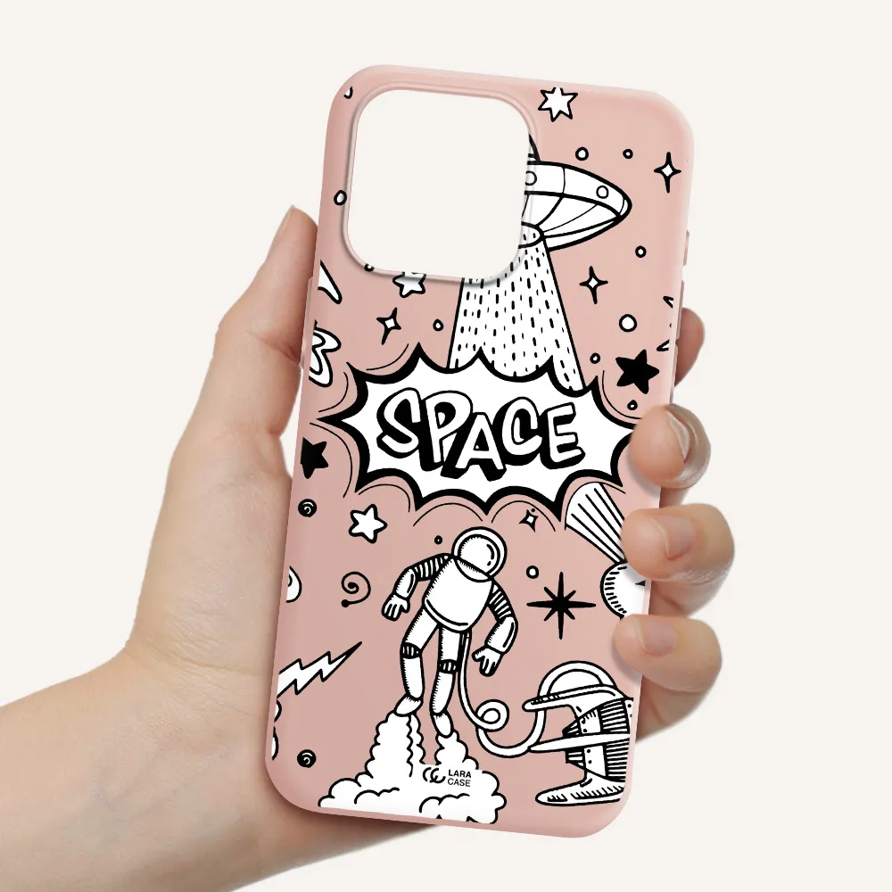 Space Poster Apple Iphone 15 Pro max Silicone pastel pink Case