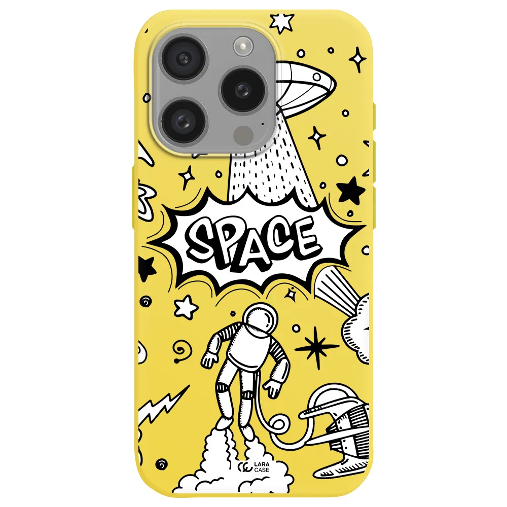 Space Poster Apple Iphone 15 Pro Silicone Canary Yellow Case