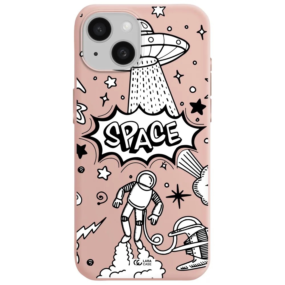Space Poster Apple Iphone 15 Silicone Pastel Pink Case