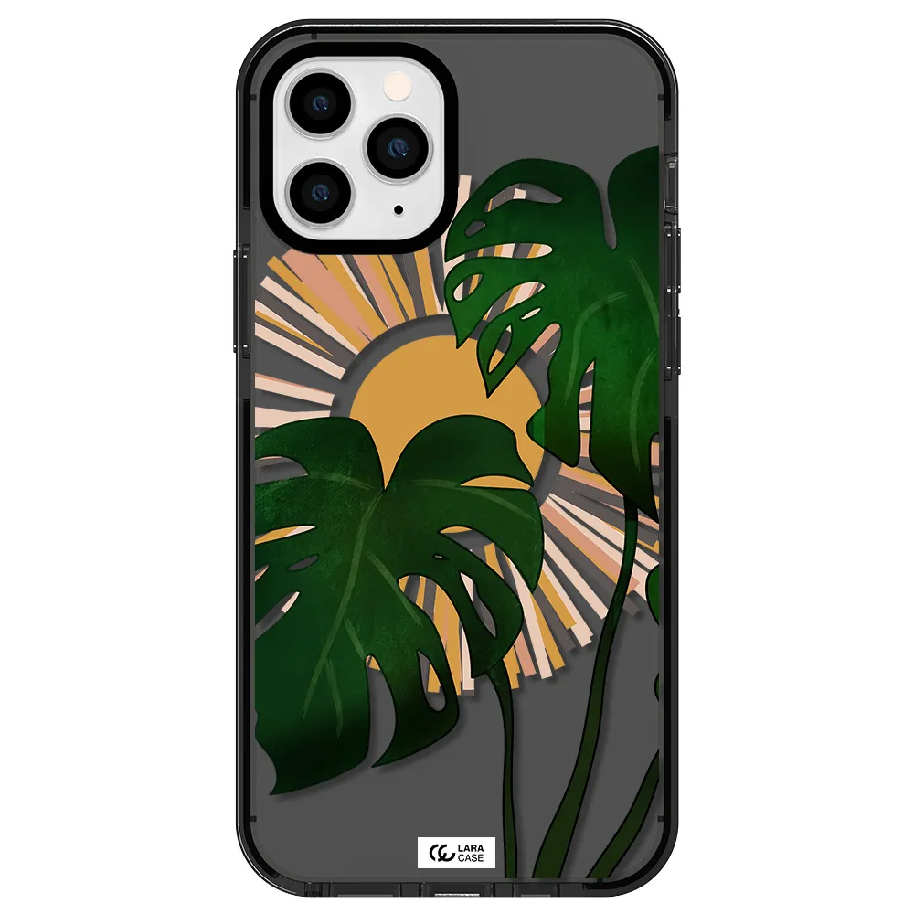 Monstera Leaf Apple iPhone 11 pro max impact Smoke Black Case