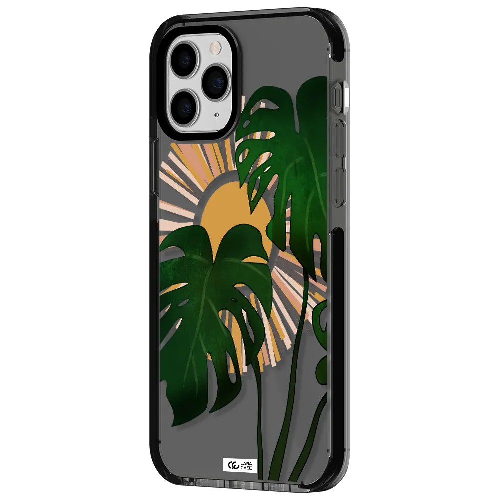 Monstera Leaf Apple iPhone 11 pro max impact Smoke Black Case