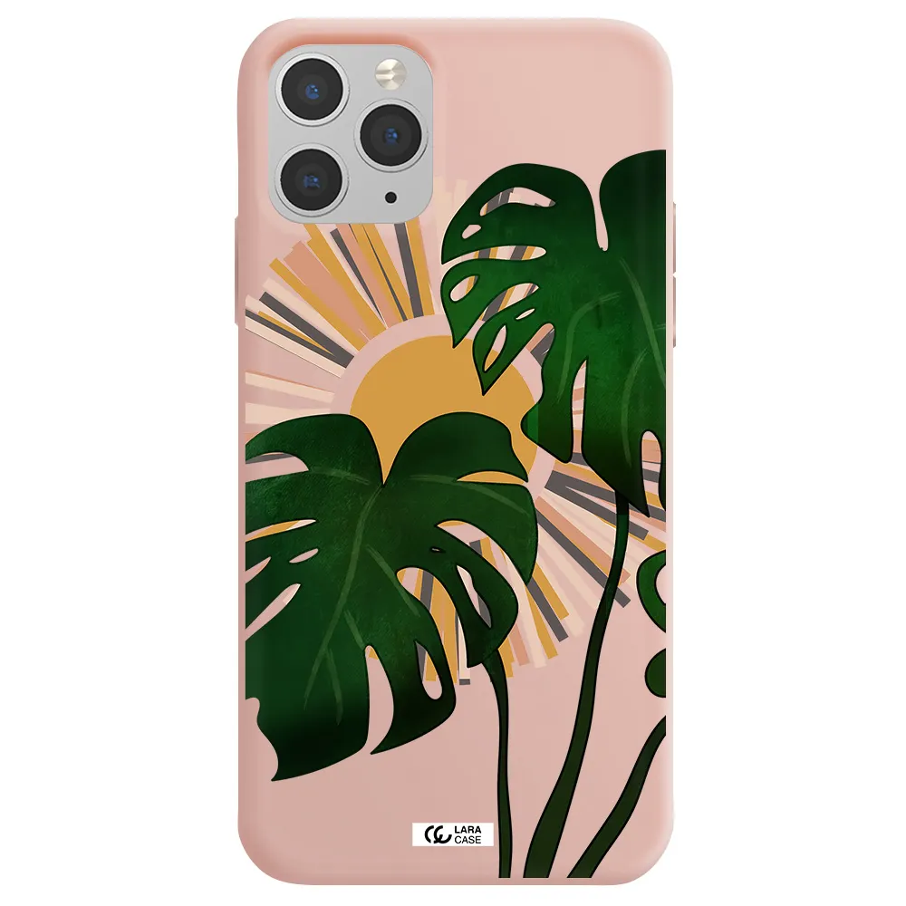 Monstera Leaf Apple iPhone 11 pro max Silicone pastel pink Case