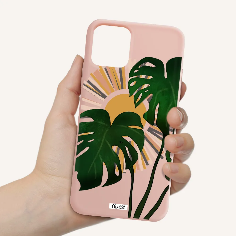 Monstera Leaf Apple iPhone 11 pro max Silicone pastel pink Case