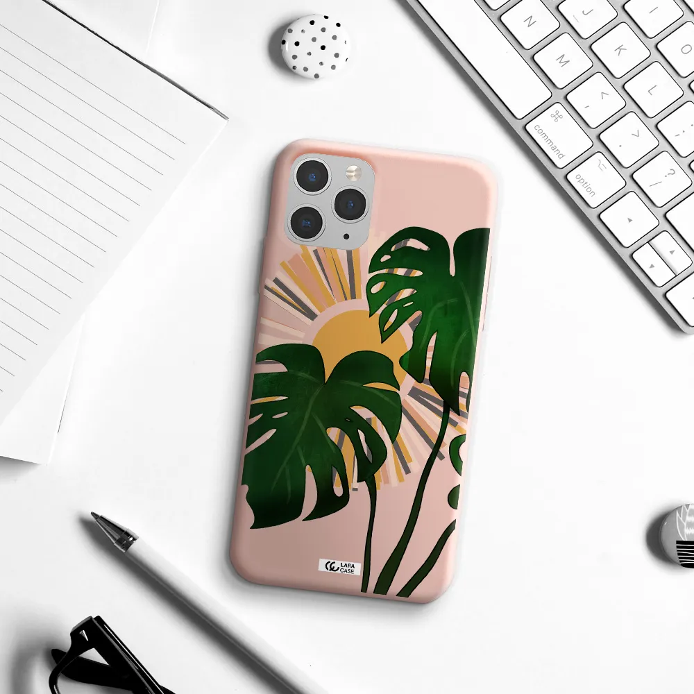Monstera Leaf Apple iPhone 11 pro max Silicone pastel pink Case